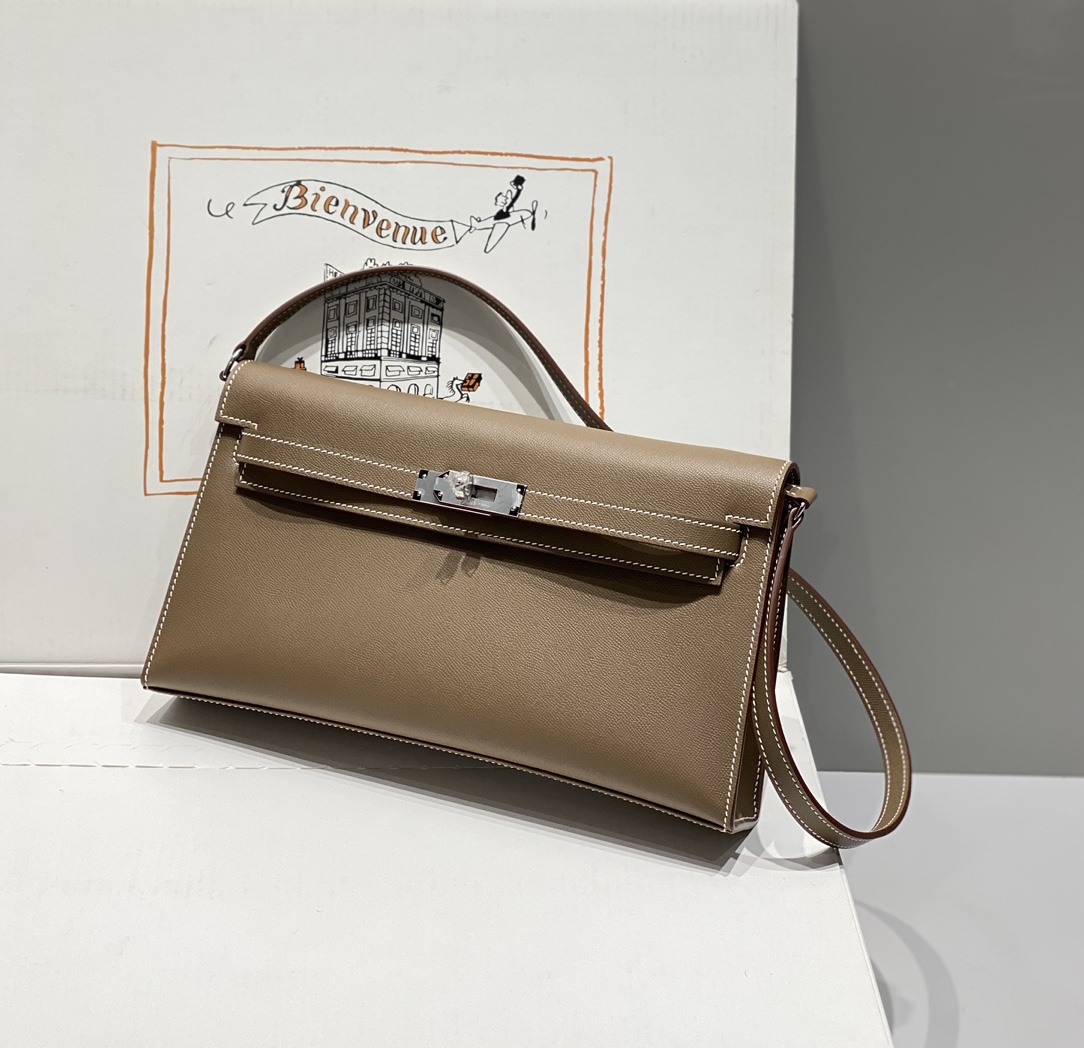 Hermes Kelly Elan Shoulder Bag in Etoupe Epsom Leather 